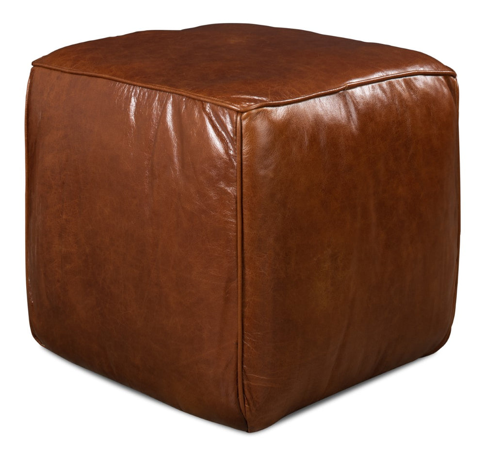 Sarreid Leather Sitting Cube - Stylish Bismark Old Bay Leather Accent For Modern Home Decor & Comfort Brown  29340