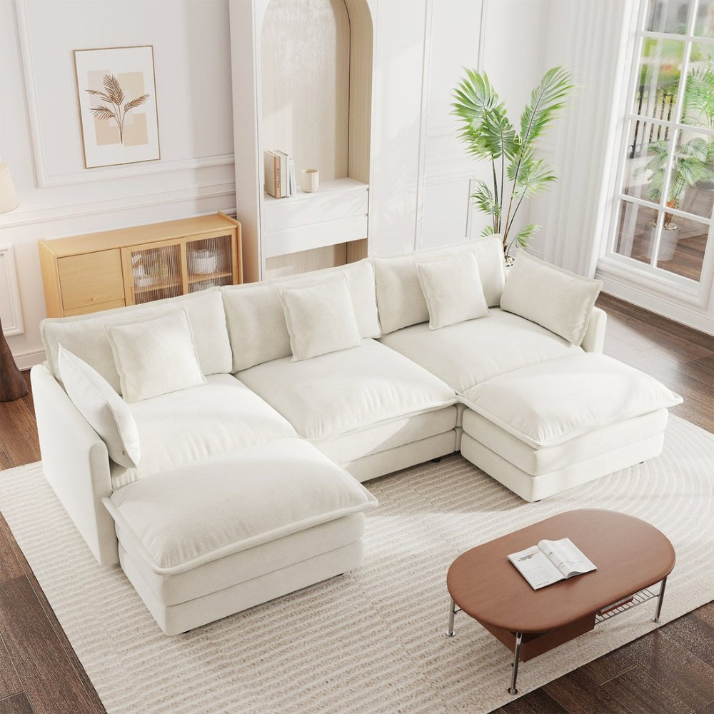 English Elm U-shaped Chenille Sectional Sofa Five Seat Modular Couch with Ottomans for Living Room W714S00560