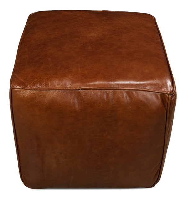 Sarreid Leather Sitting Cube - Stylish Bismark Old Bay Leather Accent For Modern Home Decor & Comfort Brown  29340