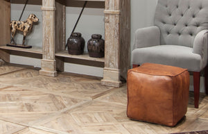 Sarreid Leather Sitting Cube - Stylish Bismark Old Bay Leather Accent For Modern Home Decor & Comfort Brown  29340