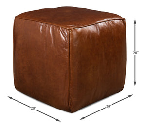 Sarreid Leather Sitting Cube - Stylish Bismark Old Bay Leather Accent For Modern Home Decor & Comfort Brown  29340