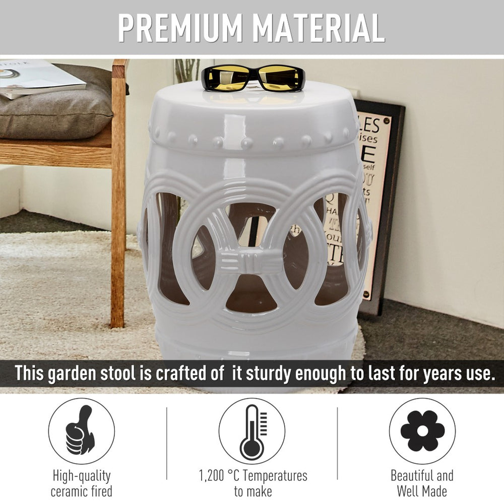 English Elm Outsunny 14" X 17" Elegant Ceramic Garden Stool - Versatile Accent Table With Double-Coin Design W2225P200502-GIGA