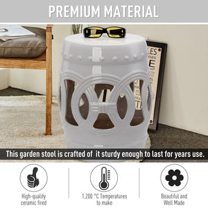 English Elm Outsunny 14" X 17" Elegant Ceramic Garden Stool - Versatile Accent Table With Double-Coin Design W2225P200502-GIGA