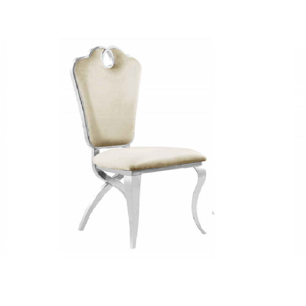 English Elm Cream Velvet Upholstered Dining Chairs with Silver Frame Cloud Seat Set of 2 B011P498399