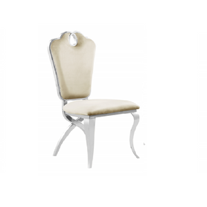 English Elm Cream Velvet Upholstered Dining Chairs with Silver Frame Cloud Seat Set of 2 B011P498399