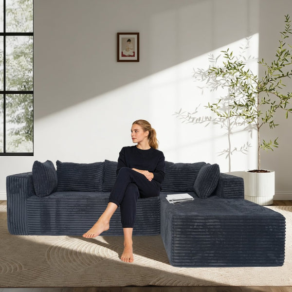 English Elm 100" Corduroy L-shaped Sectional with Deep Foam Seats Modular Living Room Couch T5880S00005