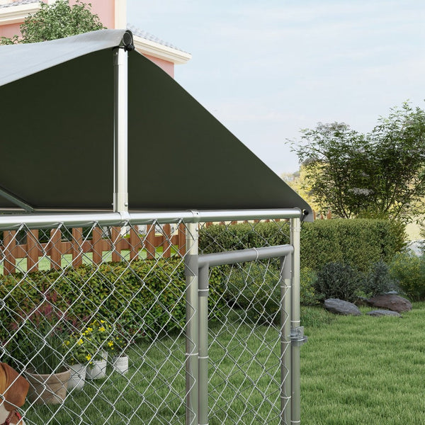 English Elm Pawhut Galvanized Steel Outdoor Dog Kennel with Waterproof Roof and Secure Latch Lock W2225P173782