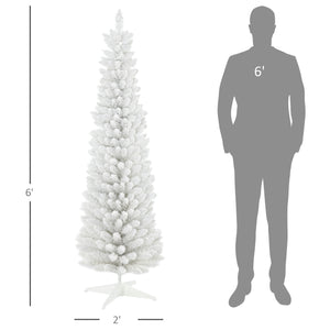 English Elm Homcom 6' Snow Flocked Pencil Christmas Tree - Elegant Slim Design, Realistic Branches, Easy Setup W2225P229527