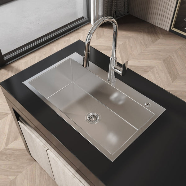 English Elm Stainless Steel Overmount Kitchen Sink Single Bowl Nano Brushed Modern Drop In T3177P286034