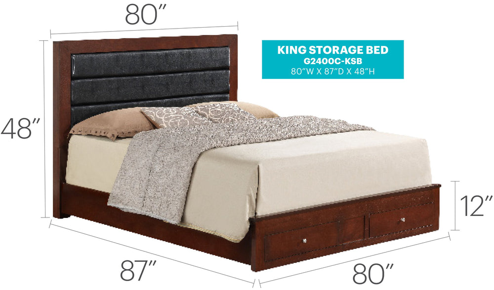 English Elm Elegant Cherry King Storage Bed - Stylish, Spacious Design With Built-In Storage For Organized Bedrooms B078S00230