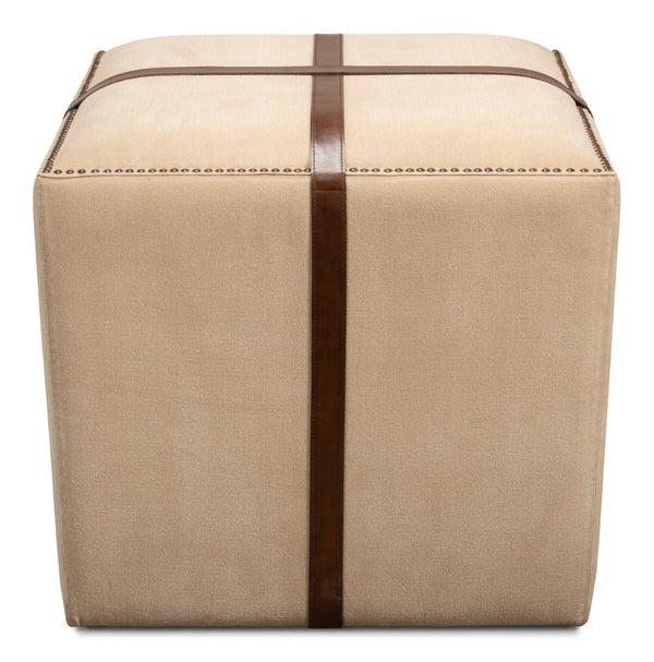 Sarreid Strap Canvas & Leather Stool - Stylish Natural Variance, Durable Materials & Elegant Brass Accents Beige  29371