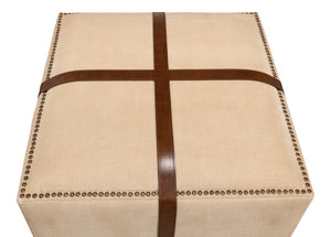 Sarreid Strap Canvas & Leather Stool - Stylish Natural Variance, Durable Materials & Elegant Brass Accents Beige  29371