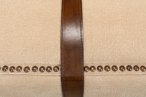 Sarreid Strap Canvas & Leather Stool - Stylish Natural Variance, Durable Materials & Elegant Brass Accents Beige  29371