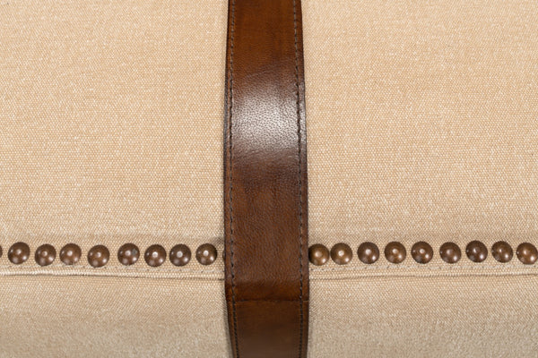 Sarreid Strap Canvas & Leather Stool - Stylish Natural Variance, Durable Materials & Elegant Brass Accents Beige  29371
