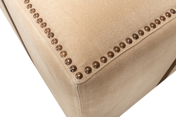 Sarreid Strap Canvas & Leather Stool - Stylish Natural Variance, Durable Materials & Elegant Brass Accents Beige  29371