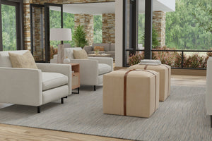 Sarreid Strap Canvas & Leather Stool - Stylish Natural Variance, Durable Materials & Elegant Brass Accents Beige  29371