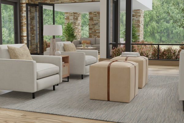 Sarreid Strap Canvas & Leather Stool - Stylish Natural Variance, Durable Materials & Elegant Brass Accents Beige  29371