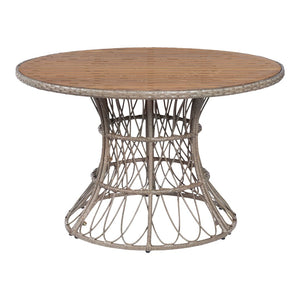 English Elm Durable Outdoor Round Acacia Wood Wicker Dining Table Seats Six Patio Entertainer Brown N770P345268D