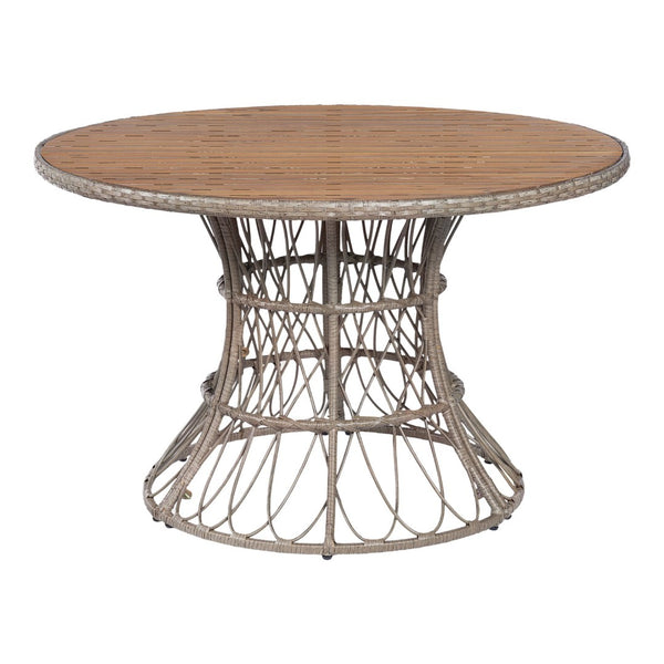 English Elm Durable Outdoor Round Acacia Wood Wicker Dining Table Seats Six Patio Entertainer Brown N770P345268D