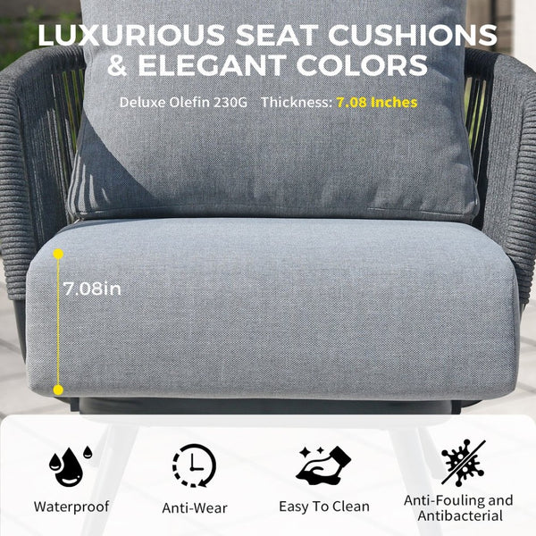 English Elm 4-piece Outdoor Aluminum Conversation Set with Woven Rope Swivel Chairs and Olefin Cushions T5880S00020