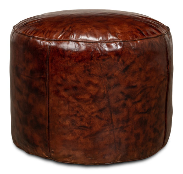 Sarreid Soccerball Stool - Antique Brown Leather Seating For Sports Fans, Unique Decor For Home & Office Brown  29377