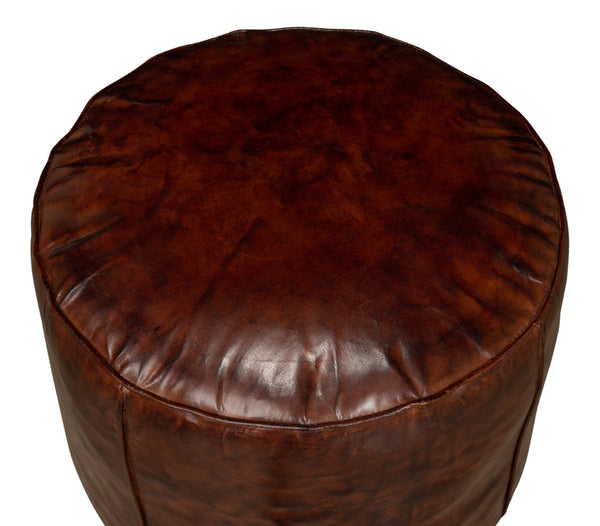 Sarreid Soccerball Stool - Antique Brown Leather Seating For Sports Fans, Unique Decor For Home & Office Brown  29377