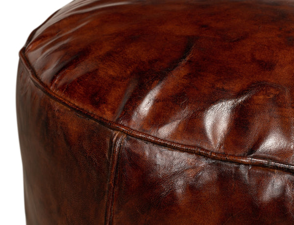 Sarreid Soccerball Stool - Antique Brown Leather Seating For Sports Fans, Unique Decor For Home & Office Brown  29377