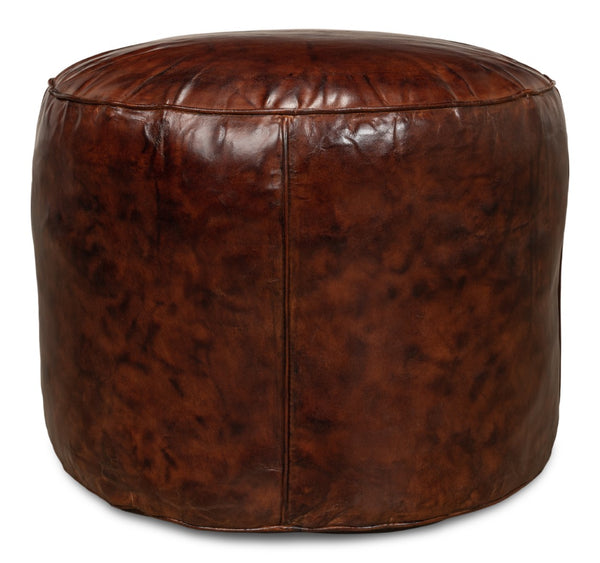 Sarreid Soccerball Stool - Antique Brown Leather Seating For Sports Fans, Unique Decor For Home & Office Brown  29377