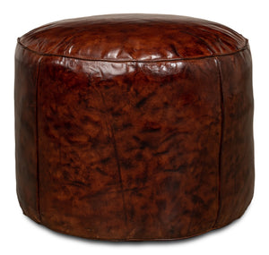 Sarreid Soccerball Stool - Antique Brown Leather Seating For Sports Fans, Unique Decor For Home & Office Brown  29377