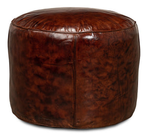 Sarreid Soccerball Stool - Antique Brown Leather Seating For Sports Fans, Unique Decor For Home & Office Brown  29377