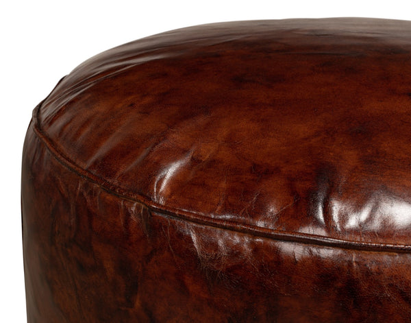 Sarreid Soccerball Stool - Antique Brown Leather Seating For Sports Fans, Unique Decor For Home & Office Brown  29377