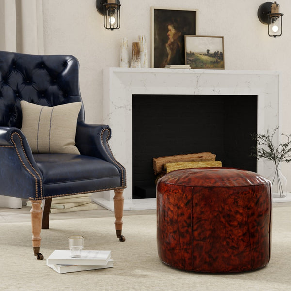 Sarreid Soccerball Stool - Antique Brown Leather Seating For Sports Fans, Unique Decor For Home & Office Brown  29377