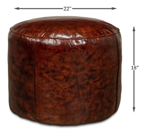 Sarreid Soccerball Stool - Antique Brown Leather Seating For Sports Fans, Unique Decor For Home & Office Brown  29377