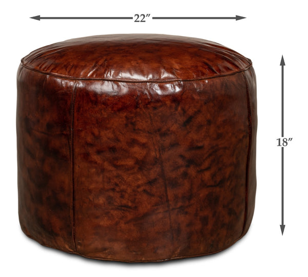 Sarreid Soccerball Stool - Antique Brown Leather Seating For Sports Fans, Unique Decor For Home & Office Brown  29377