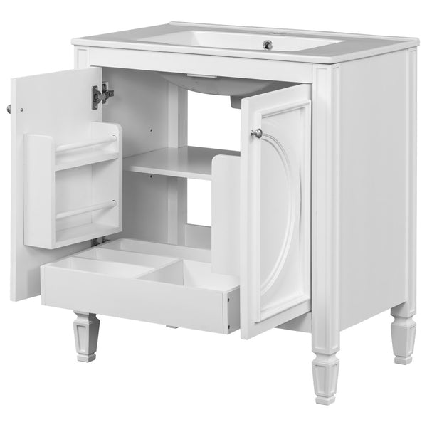 English Elm [video] 60 Inch Freestanding Double Sink Bathroom Vanity with Ceramic Basins Soft Close Storage White N759S226000K
