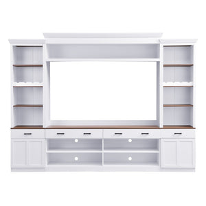 English Elm Farmhouse Mid-century Entertainment Center Walnut Black with Wine Rack for Living Room White + Deep Walnut N721S000046K-1