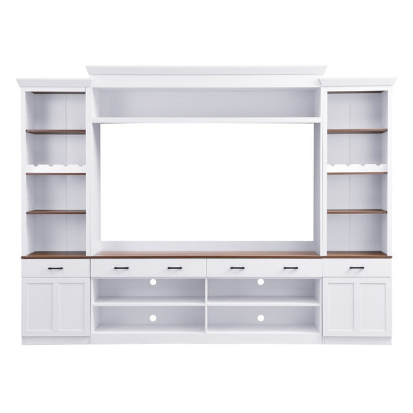 English Elm Farmhouse Mid-century Entertainment Center Walnut Black with Wine Rack for Living Room White + Deep Walnut N721S000046K-1