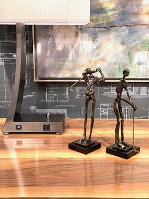 Wildwood Putting Bronze Cast-Metal Golfer Sculpture, 12" Elongated Modern Figure For Desk, Shelf Accent 293874