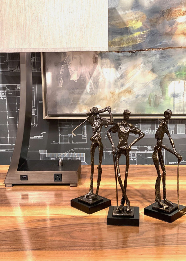 Wildwood Putting Bronze Cast-Metal Golfer Sculpture, 12" Elongated Modern Figure For Desk, Shelf Accent 293874