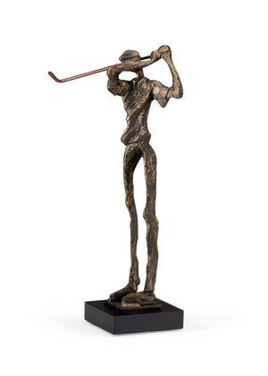 Wildwood Swinging Golfer Vintage-Style Bronze Alloy Sculpture, Elongated Mid-Swing Figurine For Desk Mantel (12") 293876
