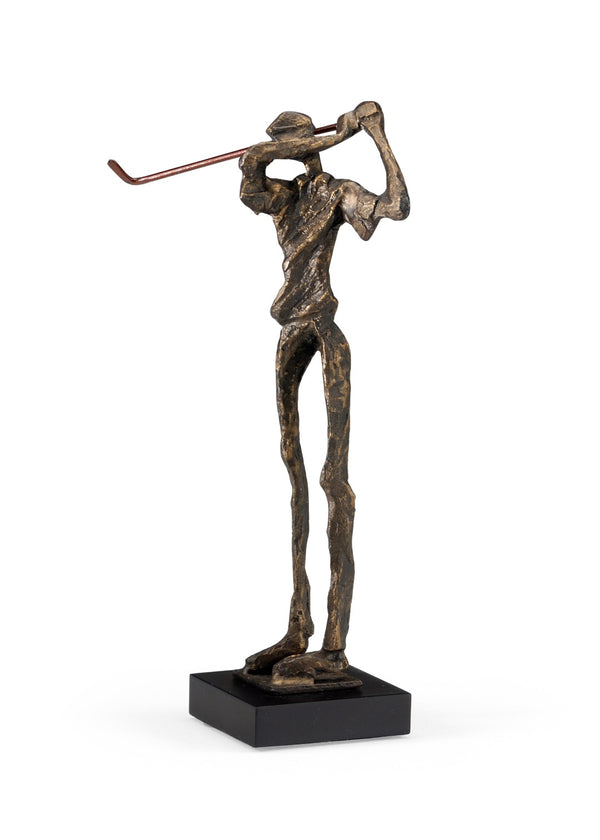 Wildwood Swinging Golfer Vintage-Style Bronze Alloy Sculpture, Elongated Mid-Swing Figurine For Desk Mantel (12") 293876