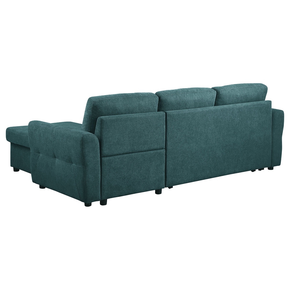 English Elm Kenna Teal Blue Sleeper Sectional with Storage Ottoman, Tufted Upholstery, Rounded Arms, Modern Comfort B062S01105