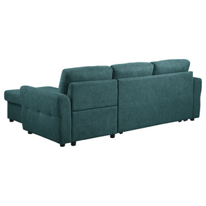 English Elm Kenna Teal Blue Sleeper Sectional with Storage Ottoman, Tufted Upholstery, Rounded Arms, Modern Comfort B062S01105