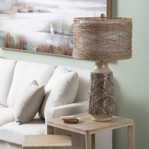 Crestview Collection 30"H Rustic Ceramic Table Lamp With Woven Rattan Shade, Natural Aesthetic & 3-way Socket Glow   Cvazp115