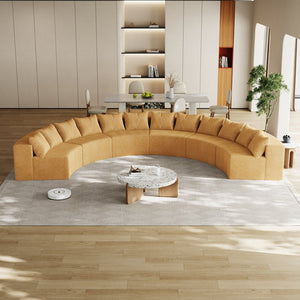 English Elm Corduroy Curved Modular Sofa Sectional With 12 Pillows - Adaptable Comfort For Living Spaces W834S00346