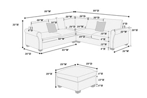 English Elm 4pc Corduroy Sectional Sofa Set with Ottoman Corner Wedge and Low-profile Modern Legs Black B011S02225