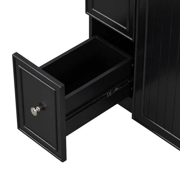 English Elm 24-Inch Bathroom Vanity Cabinet with Ceramic Sink, Space-Saving Storage, Solid Wood Feet, Durable Finish Black WF532034AAB