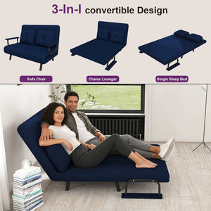 English Elm 46" Wide Corduroy Sleeper Sofa Bed Convertible Folding Chair for Two with Adjustable Backrest Blue W2700P431035