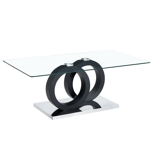English Elm Modern Glass Top Coffee Table with Sculptural Mdf Base for Contemporary Living Rooms W3875P404317