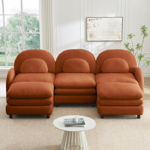 English Elm Teddy Fleece Modular Cloud Sofa Plush Three Seat Sectional with Movable Ottomans Orange W5656S00099